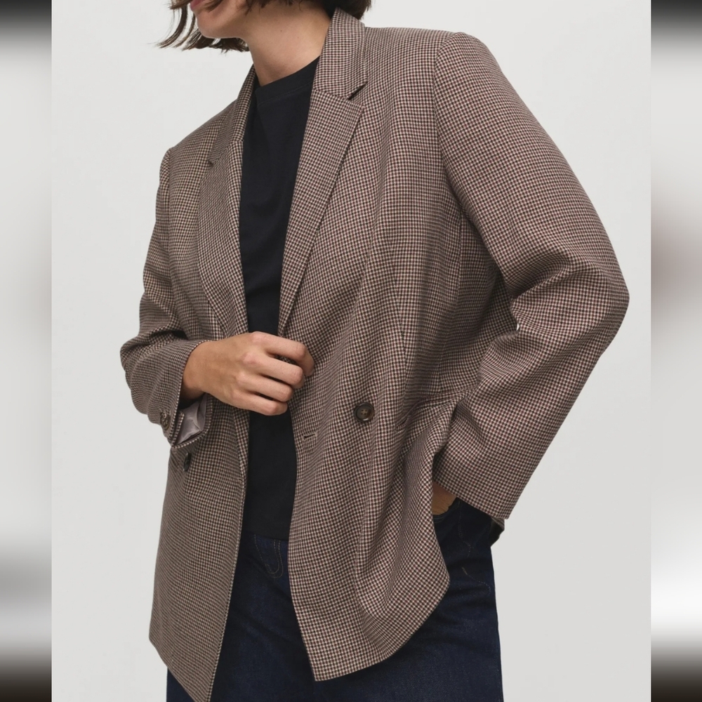 Mango Houndstooth Double Breasted Blazer